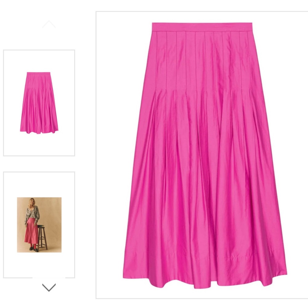 THE GREAT. Bright Hot Pink Midi Skirt
